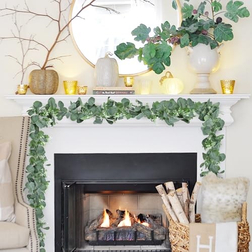 6.2ft Artificial Eucalyptus Garland with Butterfly Leaves and White Green