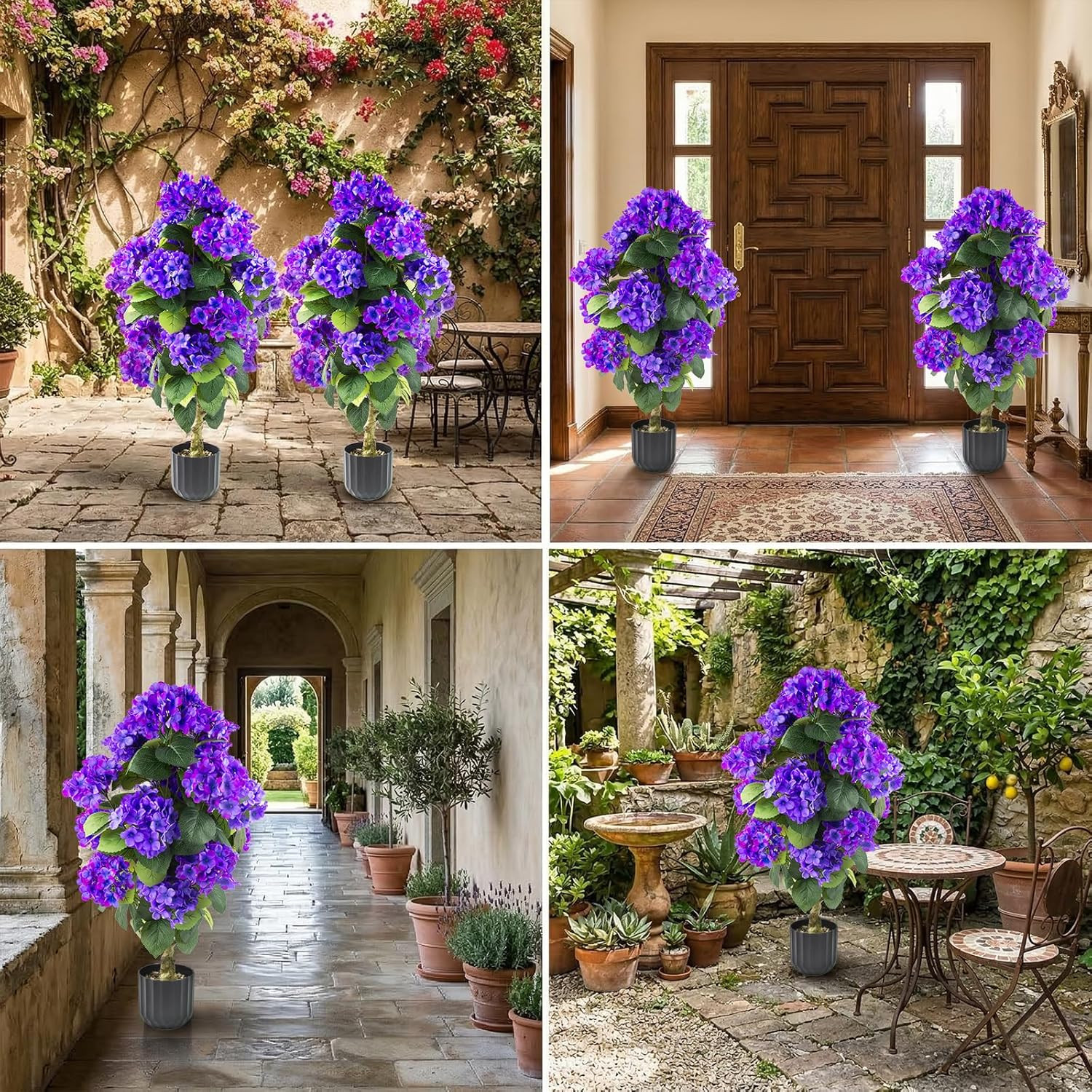 2 Pcs 3 Ft Artificial Hydrangea Trees Potted, UV Resistant Faux Silk Hydrangea P