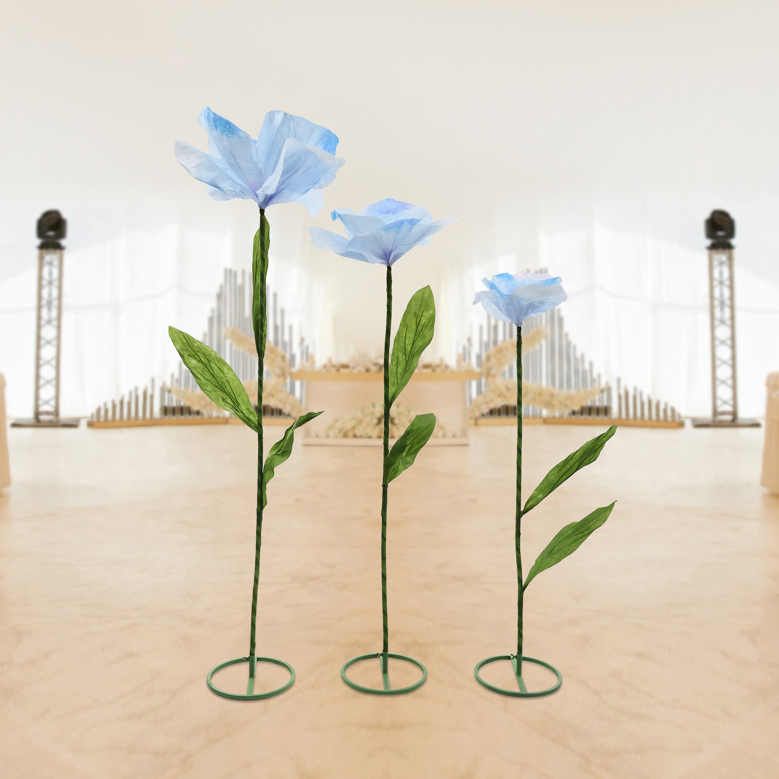Handmade Blue Artificial Corn Poppy 3Pc Free-Standing Flowers for Wedding