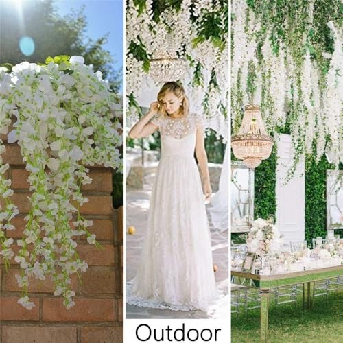 48Pcs Artificial Wisteria Flowers 3.6 Feet/Piece White Dense 48 PCS White-dense