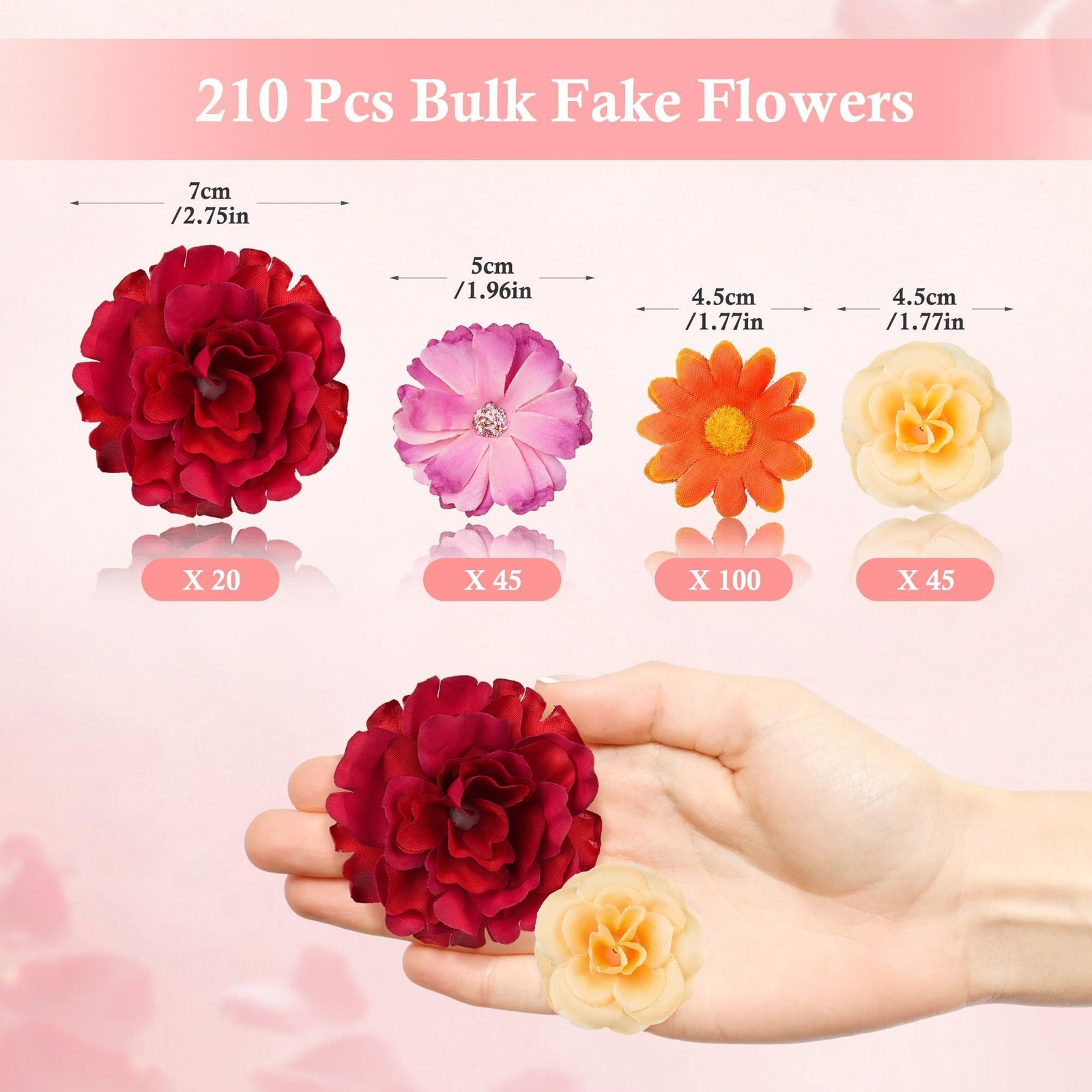 210 Pcs Mini Silk Flower Heads Small Fake Rose Daisy Faux Flowers Bulk for Cr…