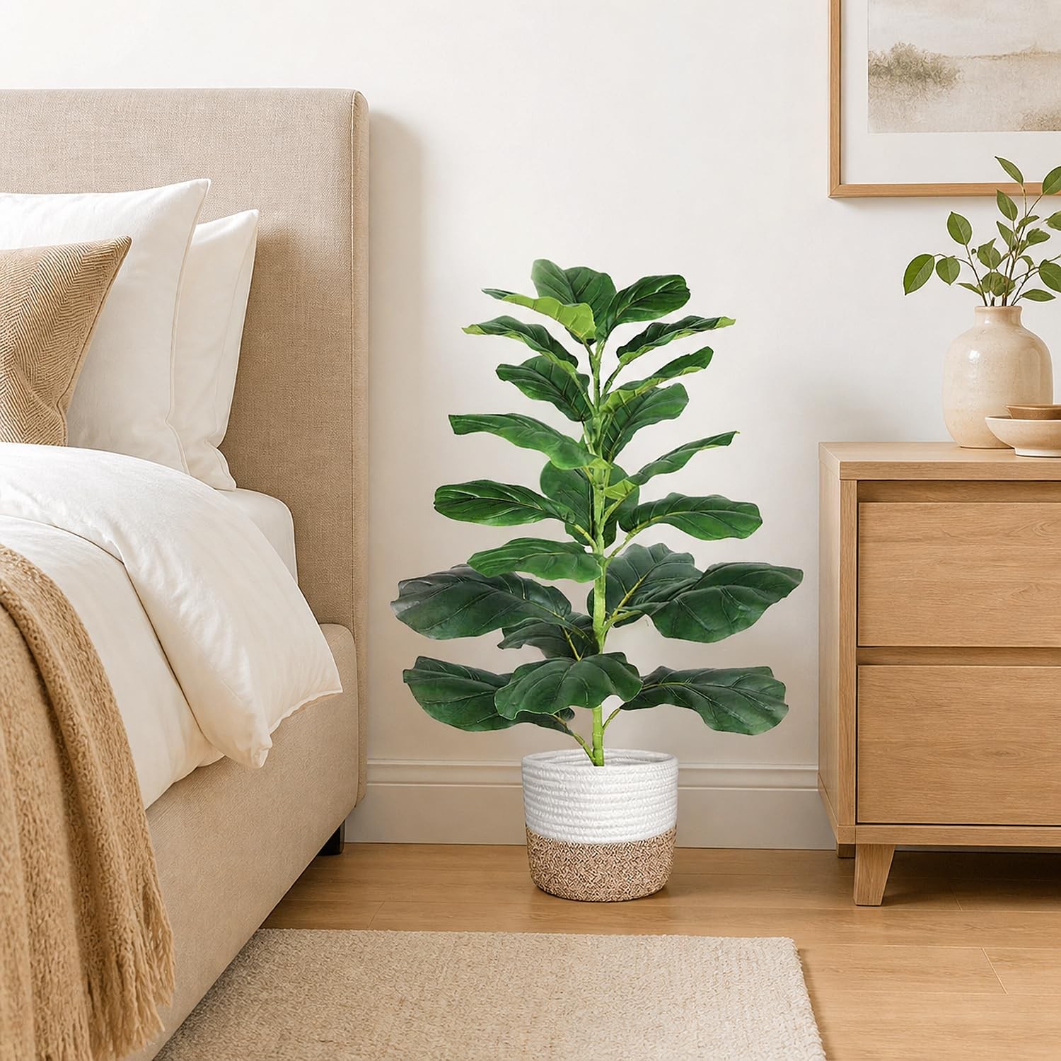 30 Inch Artificial Fiddle Leaf Fig Tree Realistic Fake Plant Cotton Basket