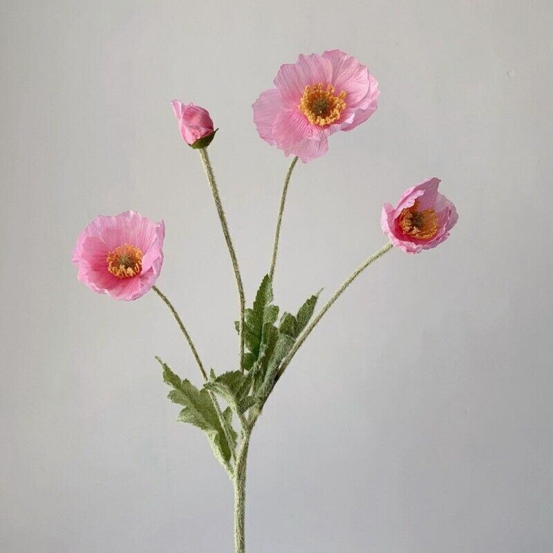 Artificial Poppies Flower Gorgeous Silk Papaver Rhoeas Flocking Stem Home Decors