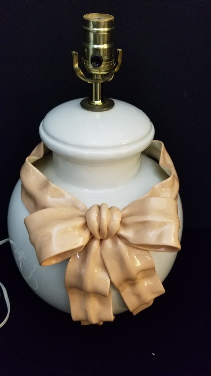 Betlar Inc, Bedroom Lamp, Ribbon Peach, Bow, Cream. Made in USA.