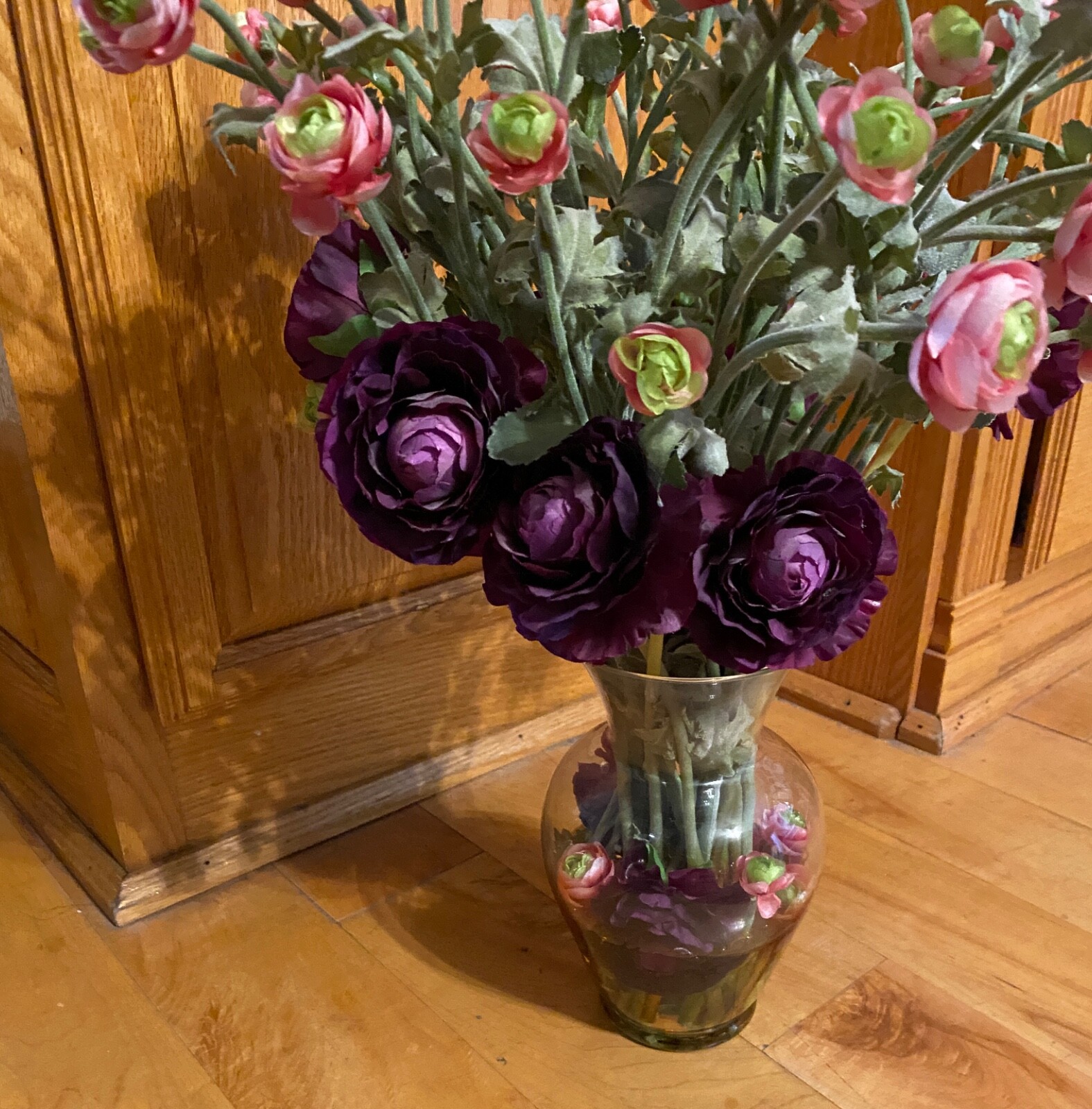 The Patio Place Floral Arrangement With Vase Small Pink Faux Flowers 21 x16x 16