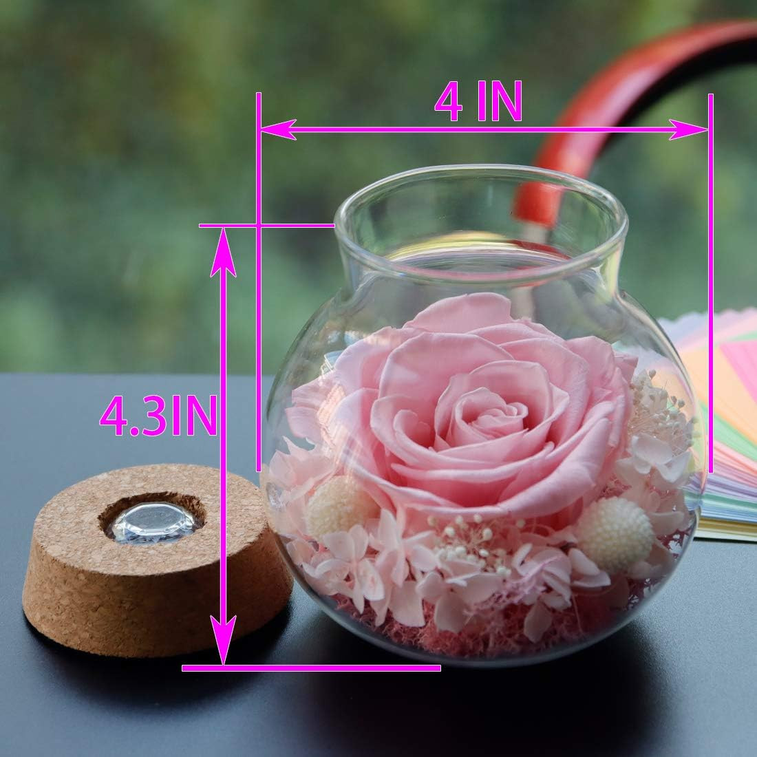 Preserved Real Roses with Colorful Mood Light Wishing Bottle, Eternal Rose，Never