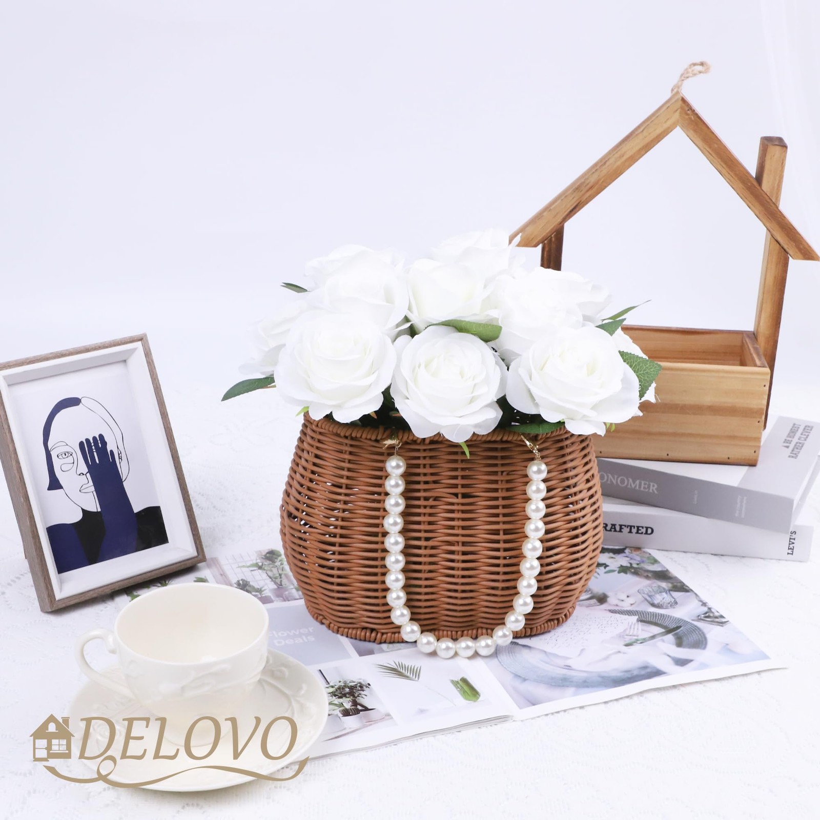 52pcs White Roses Artificial Flowers Ivory Fake Flowers Silk Roses with Stems…