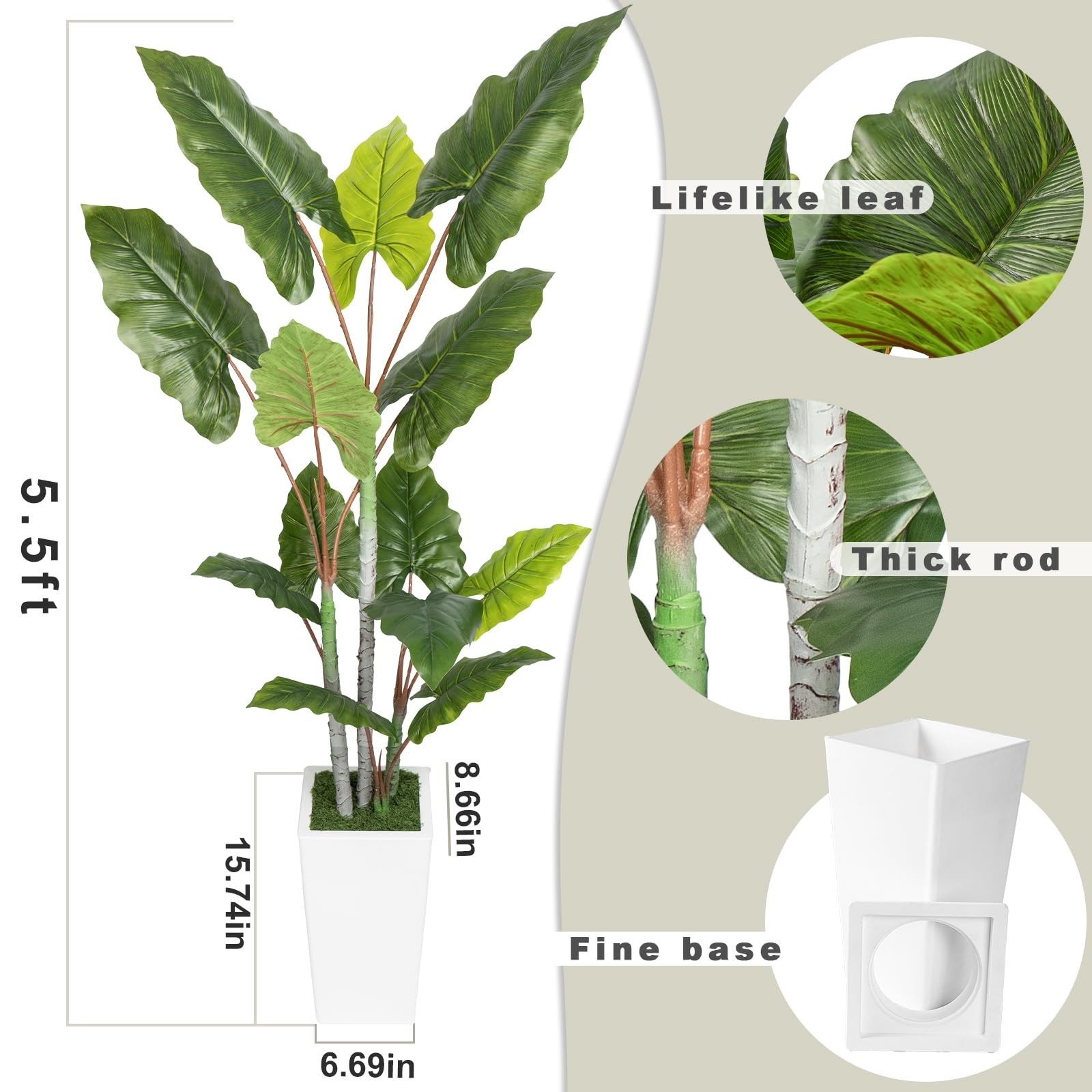 Abzo Artificial Plant Indoor 5.5FT – Fake Tree White Tall Planter – Faux Silk