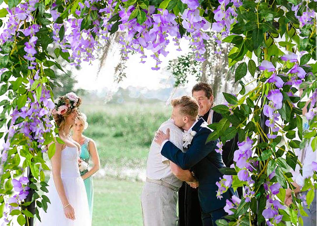 6.6FT 2 Pack Artificial Wisteria Flowers Fake Garland Hanging Silk Ivy Vine W…