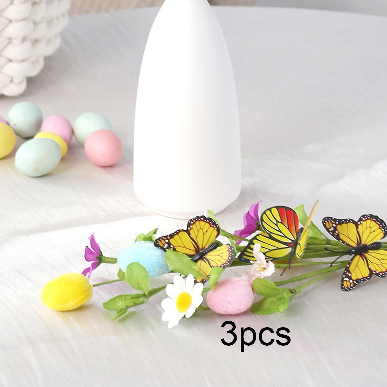 3 Pieces Artificial Egg Flower Picks with Eggs and Butterflies Table