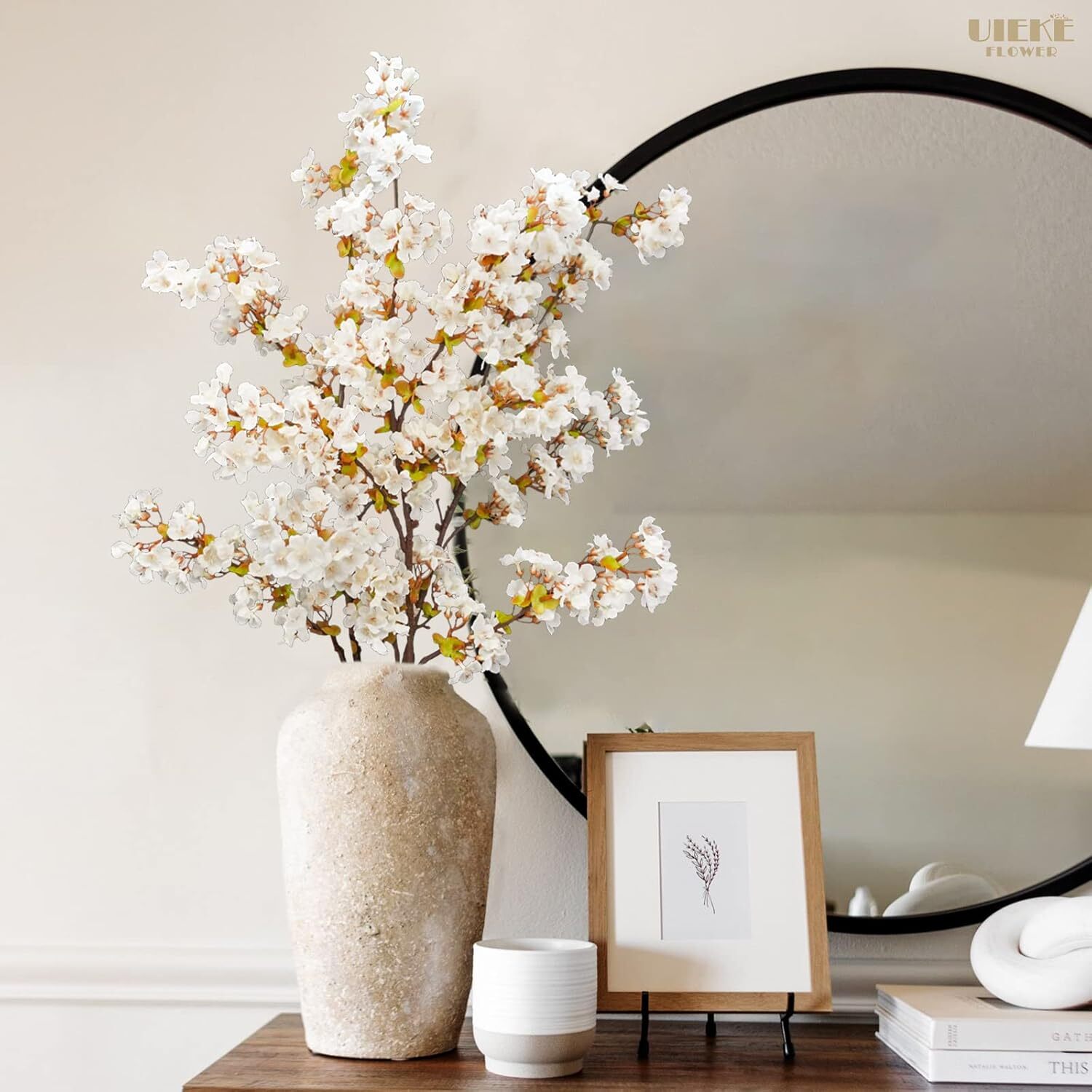 Uieke Silk White Cherry Blossom Branches, 39.3in Artificial Cherry Blossom Stems