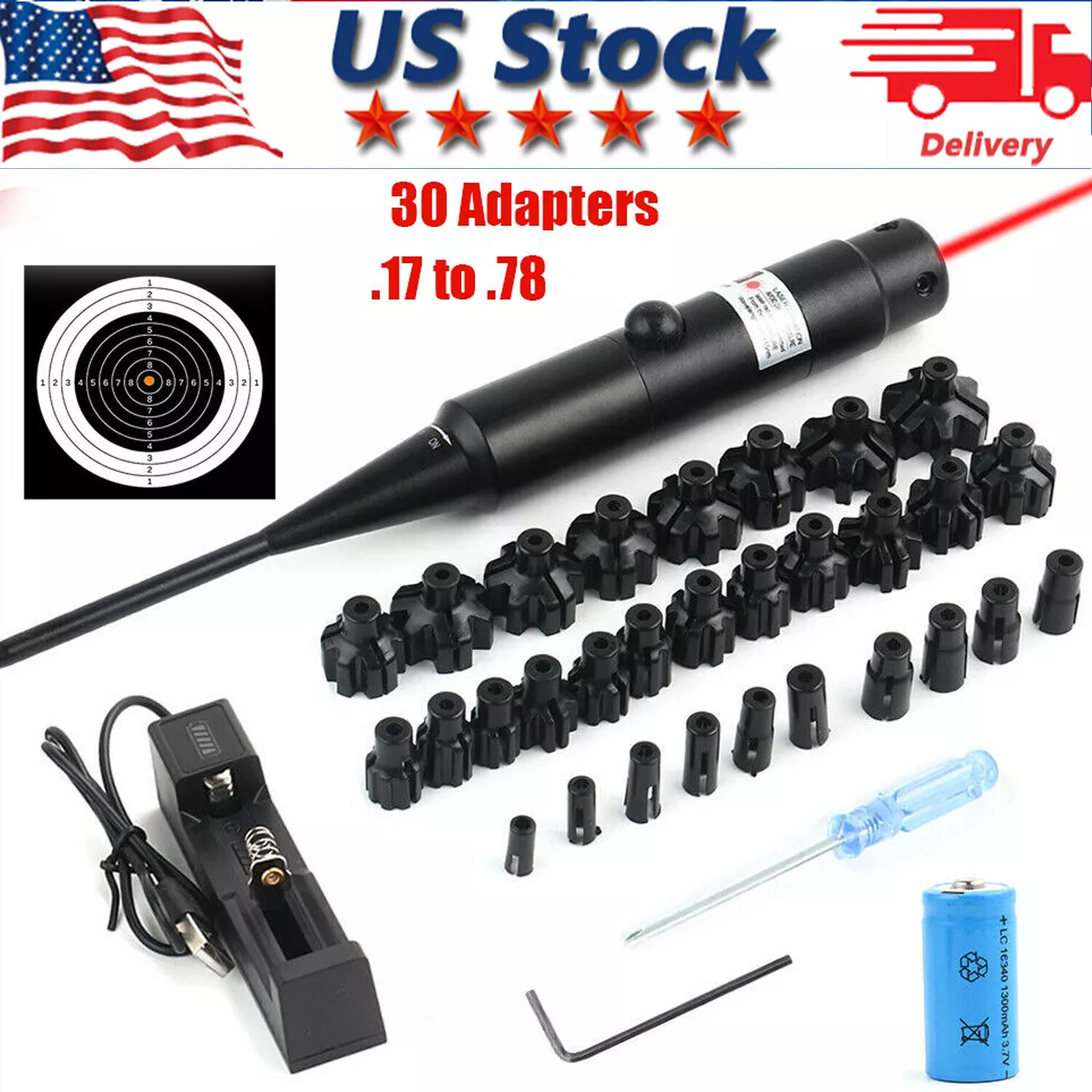 Red Laser Bore Sighter Kit .17 to .78 Multiple Caliber Boresighter Rifles
