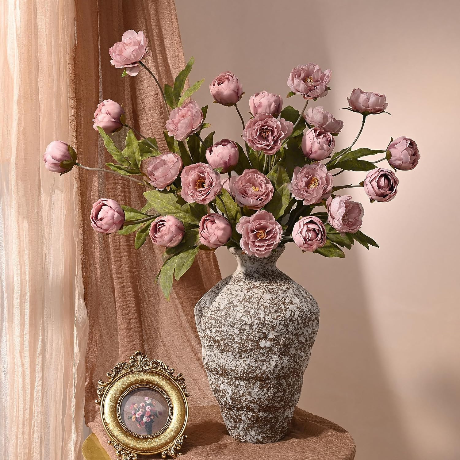 Waipfaru 6 Pcs Faux Peonies Artificial Flowers for Vase, Vintage Silk Peony Stem