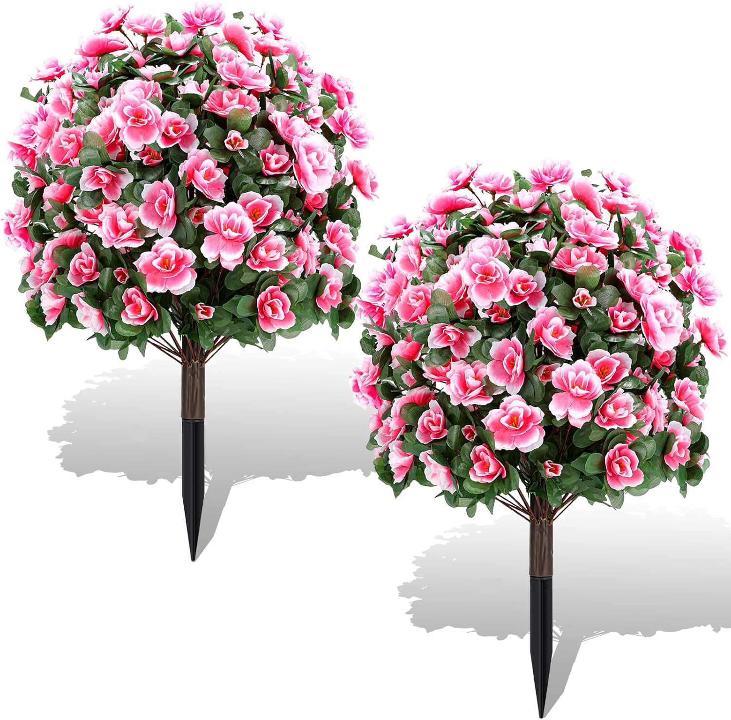 2 Pack 24″ Pink Artificial Camellia Topiary Ball Trees for Indoor & Outdoor Deco