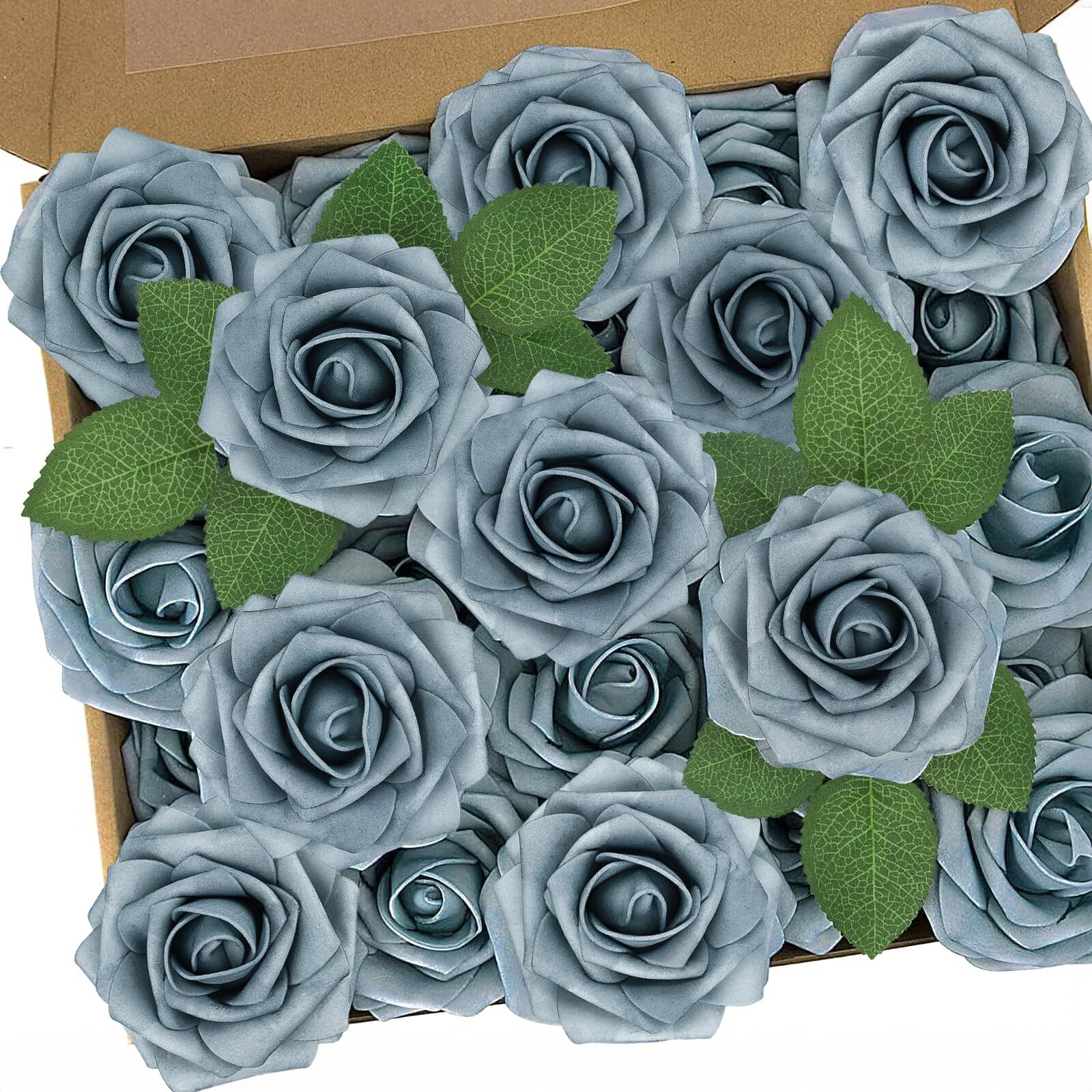 25 Pcs Dusty Blue Gray Foam Roses Fake Flowers DIY Wedding Cake Party Decor