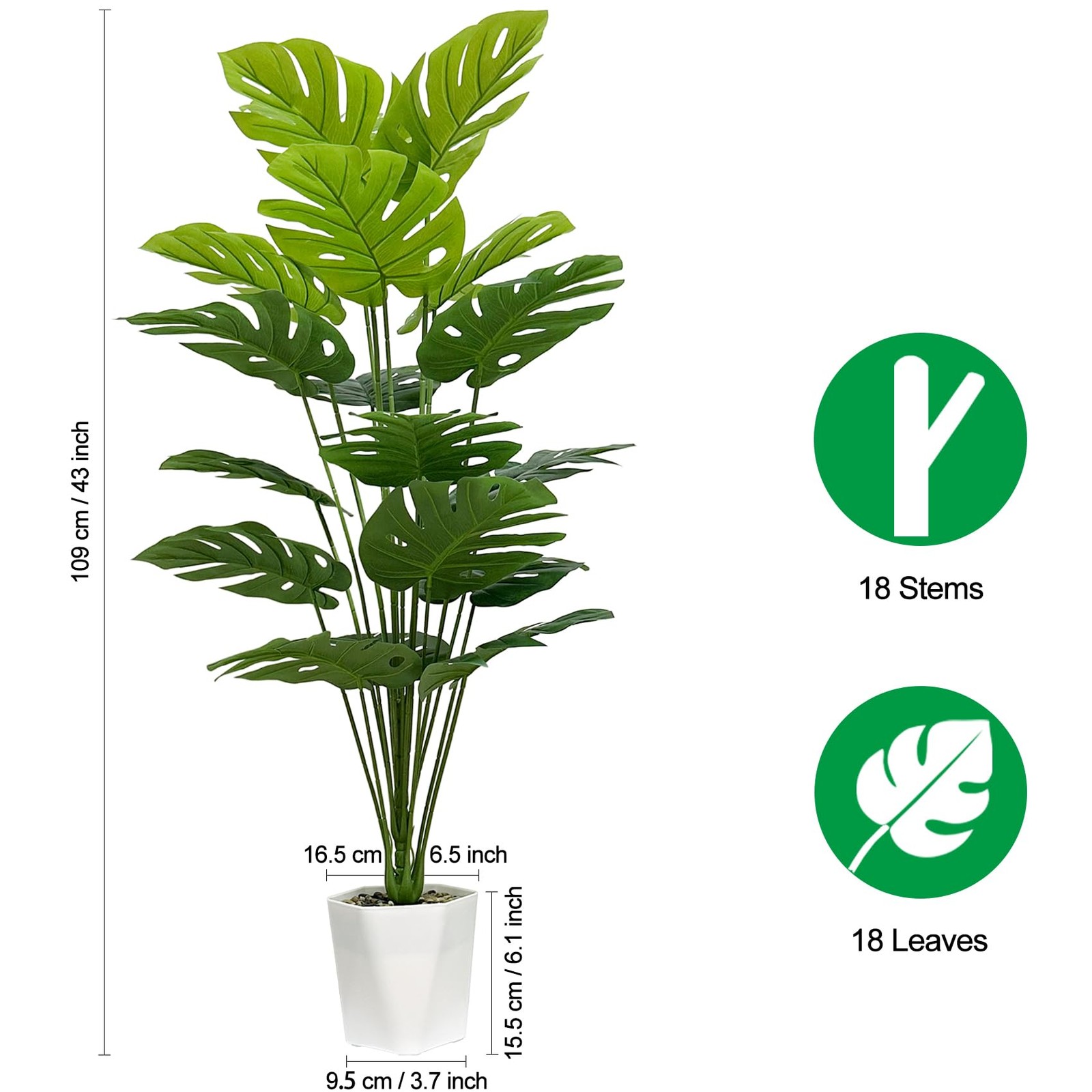 Set of 2 Artificial Monstera Deliciosa Plants in Pots, Fake Tropical Palm Tre…