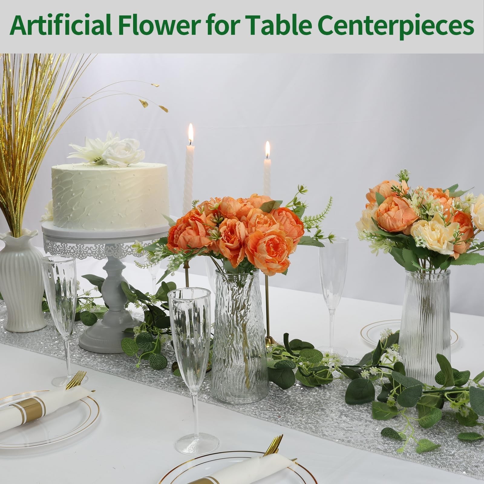 Nagobi 12 Bundles Orange Peonies Artificial Flowers Centerpiece