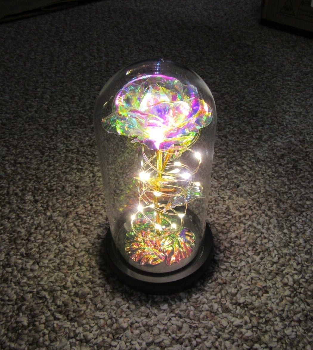Love Forever Galaxy Crystal Colorful Light Up Rose in Glass Dome