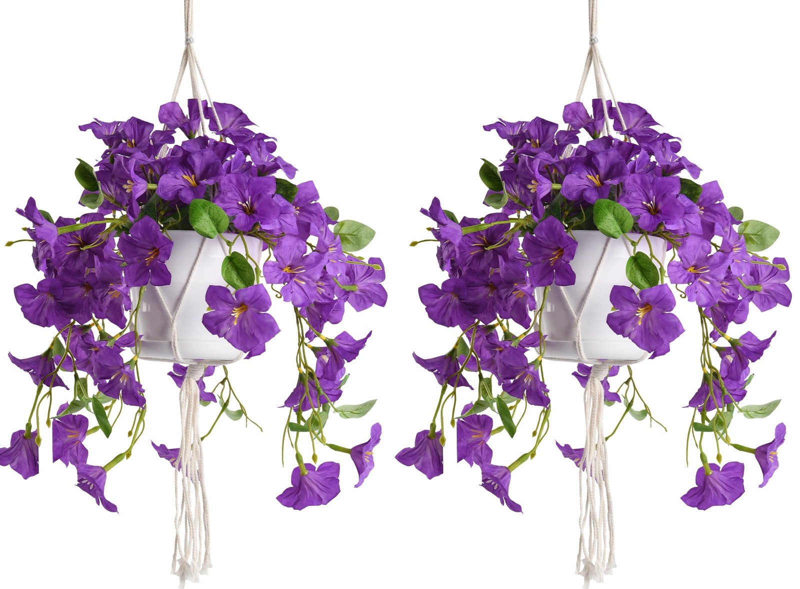 Artificial Hanging Flowers with Basket for Outdoors, 2 Pack UV Resistant Fake…