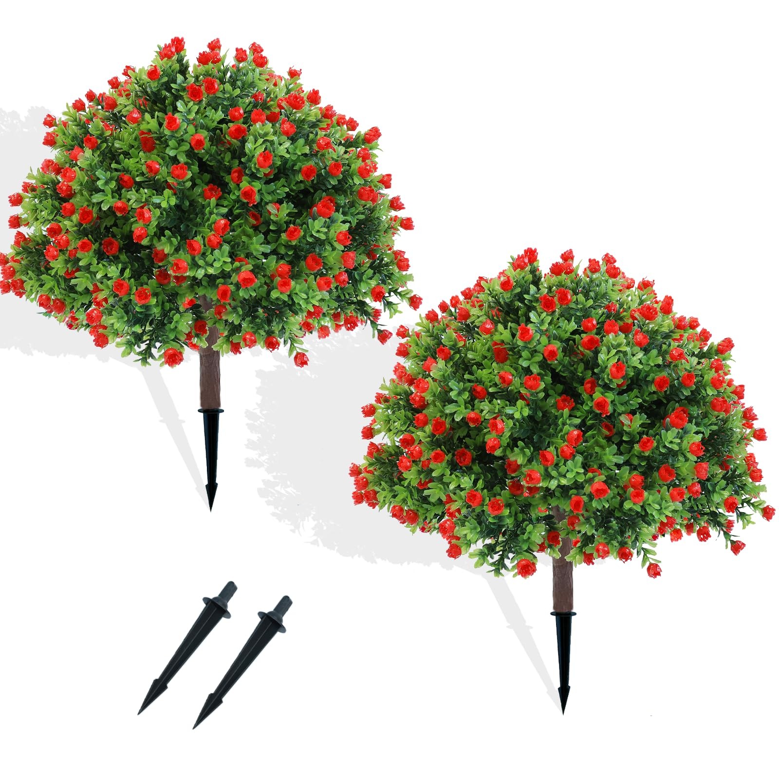 Artificial Topiary Rose Set of 2, Boxwood Ball with Ground Spike