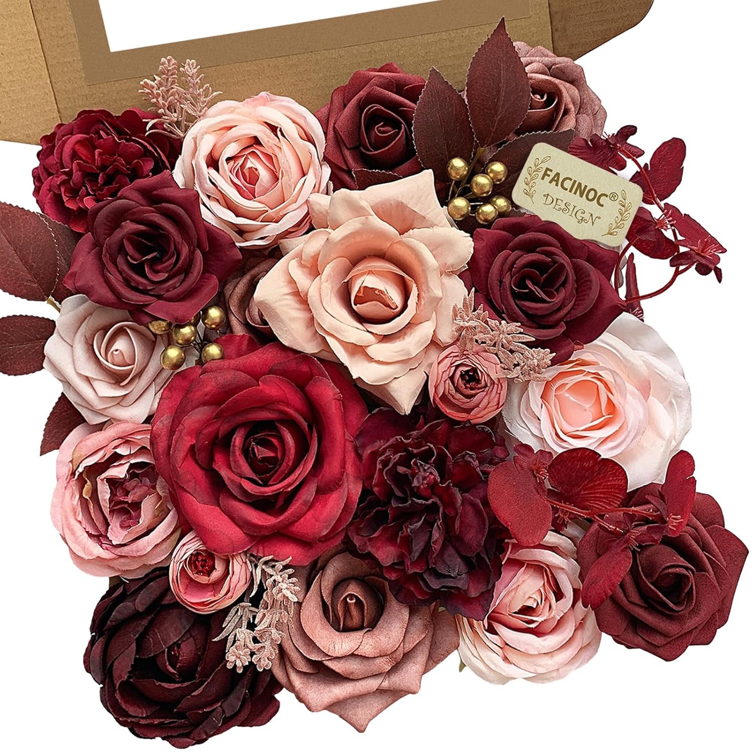 Artificial Burgundy Roses Bulk Fake Flowers Wedding Bouquet DIY Wholesale