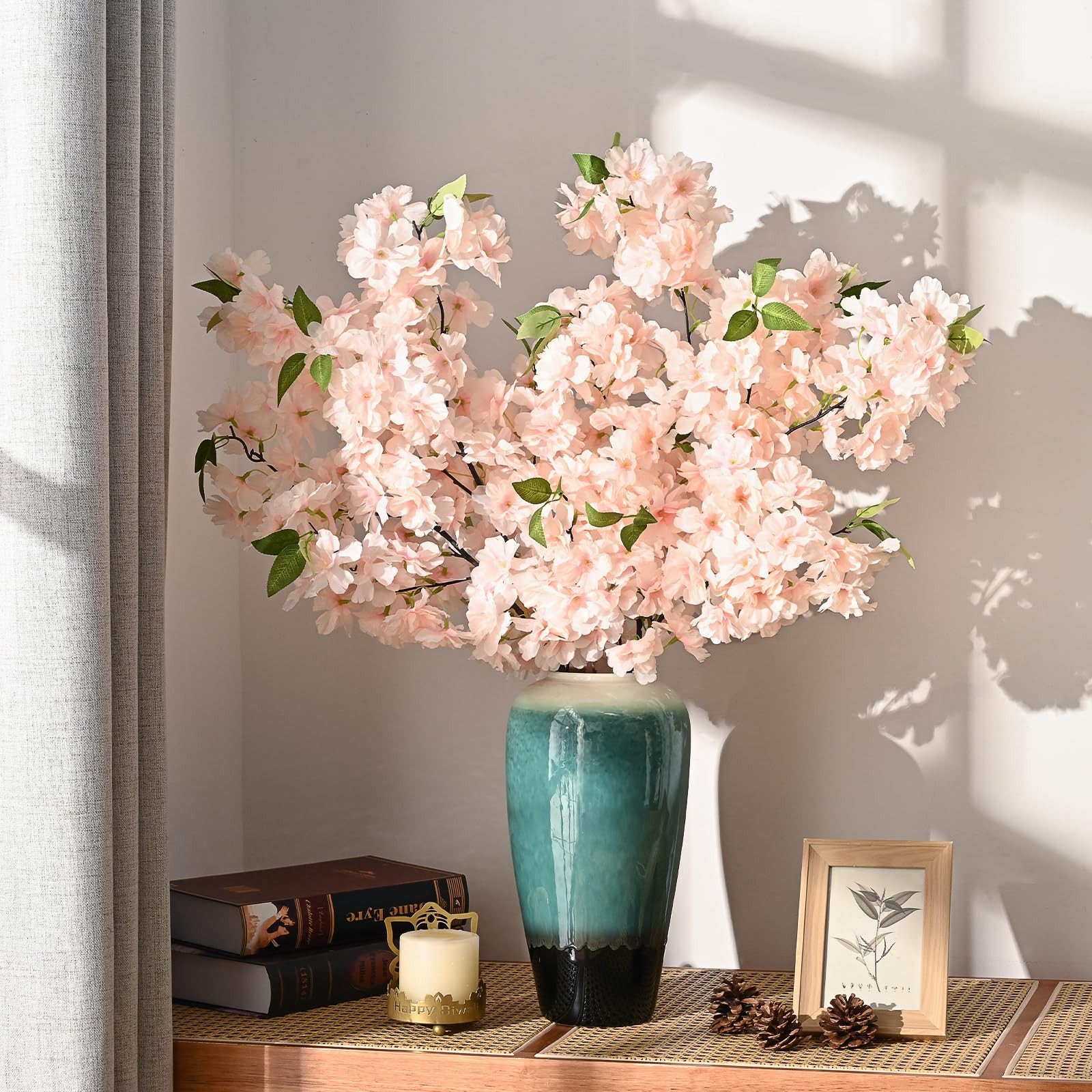 Artificial Cherry Blossom Stems Silk Faux Flowers 40 Inch 3 Pcs Wedding Home Dec