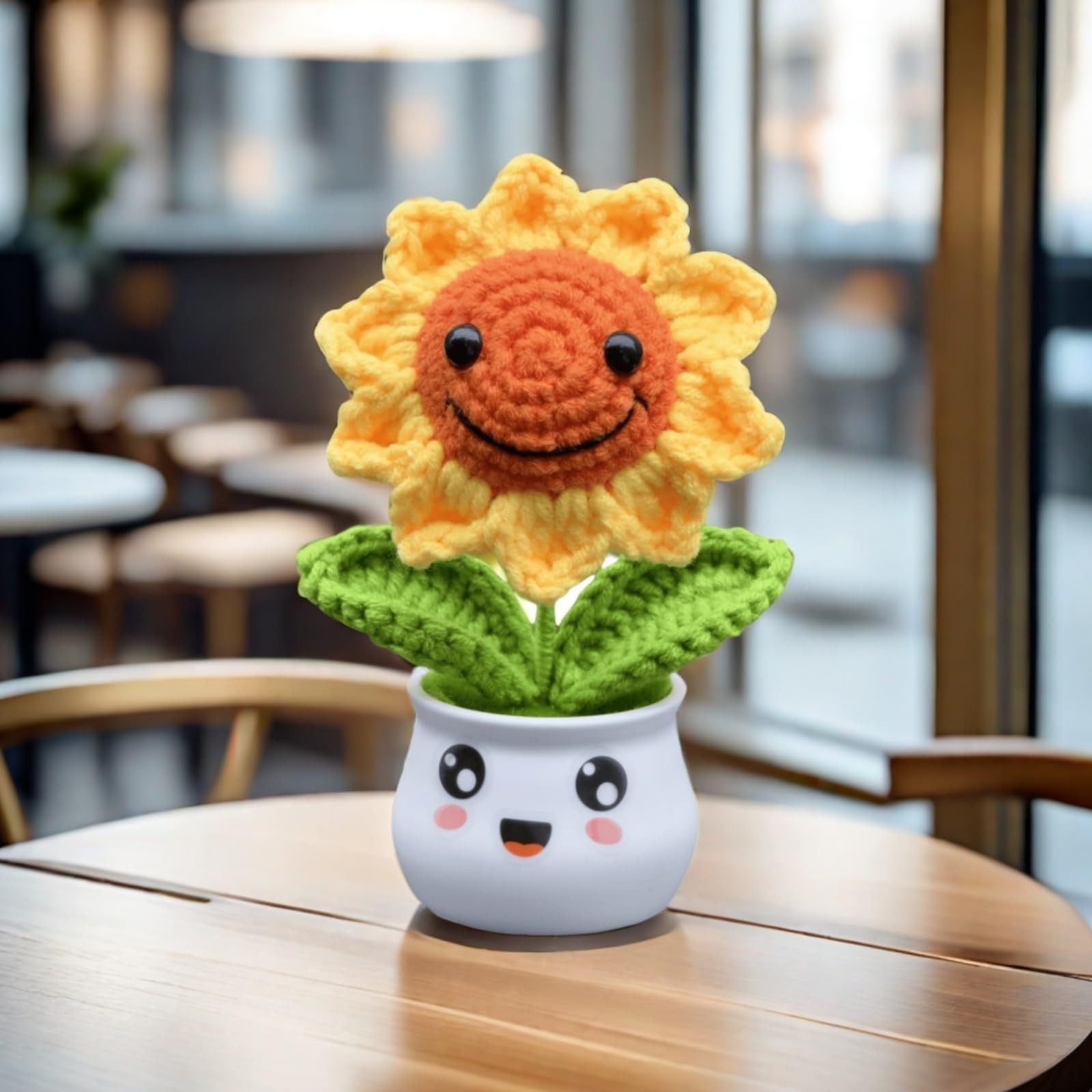 Crochet Sunflower Gifts for , Artificial Sun Flower for Office Desk Car Dashb…