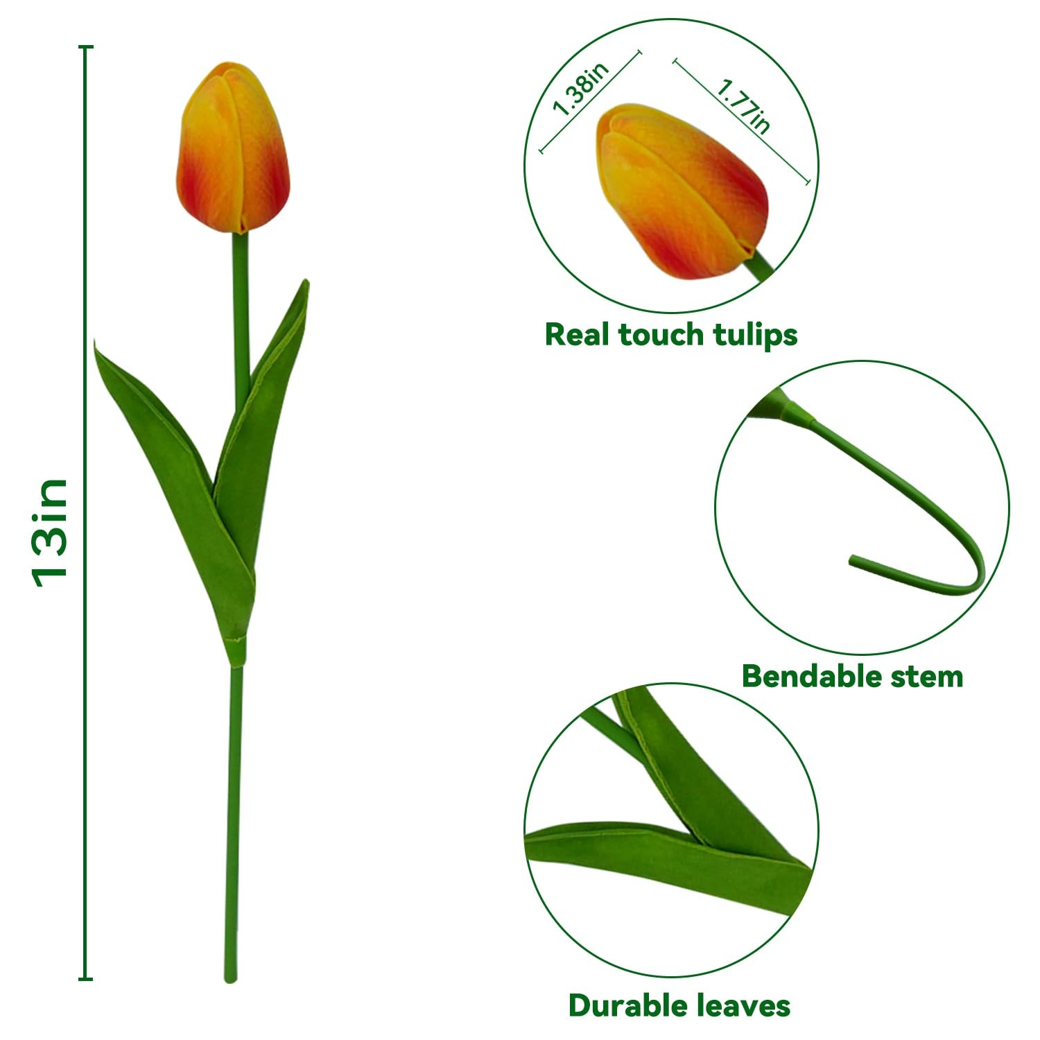 20 PCS OrangeRed Artificial Tulip Flowers 13 Inch Faux Bouquet Easter Decor