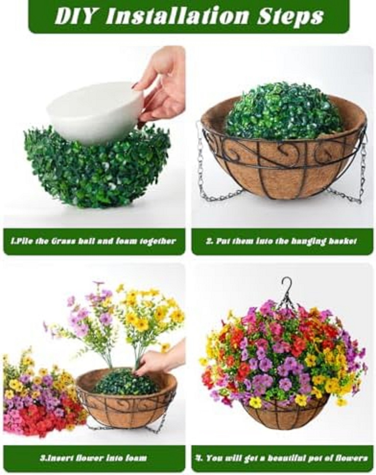 Artificial Faux Fake Hanging Flowers Plants Basket for Summer Outdoor outside De