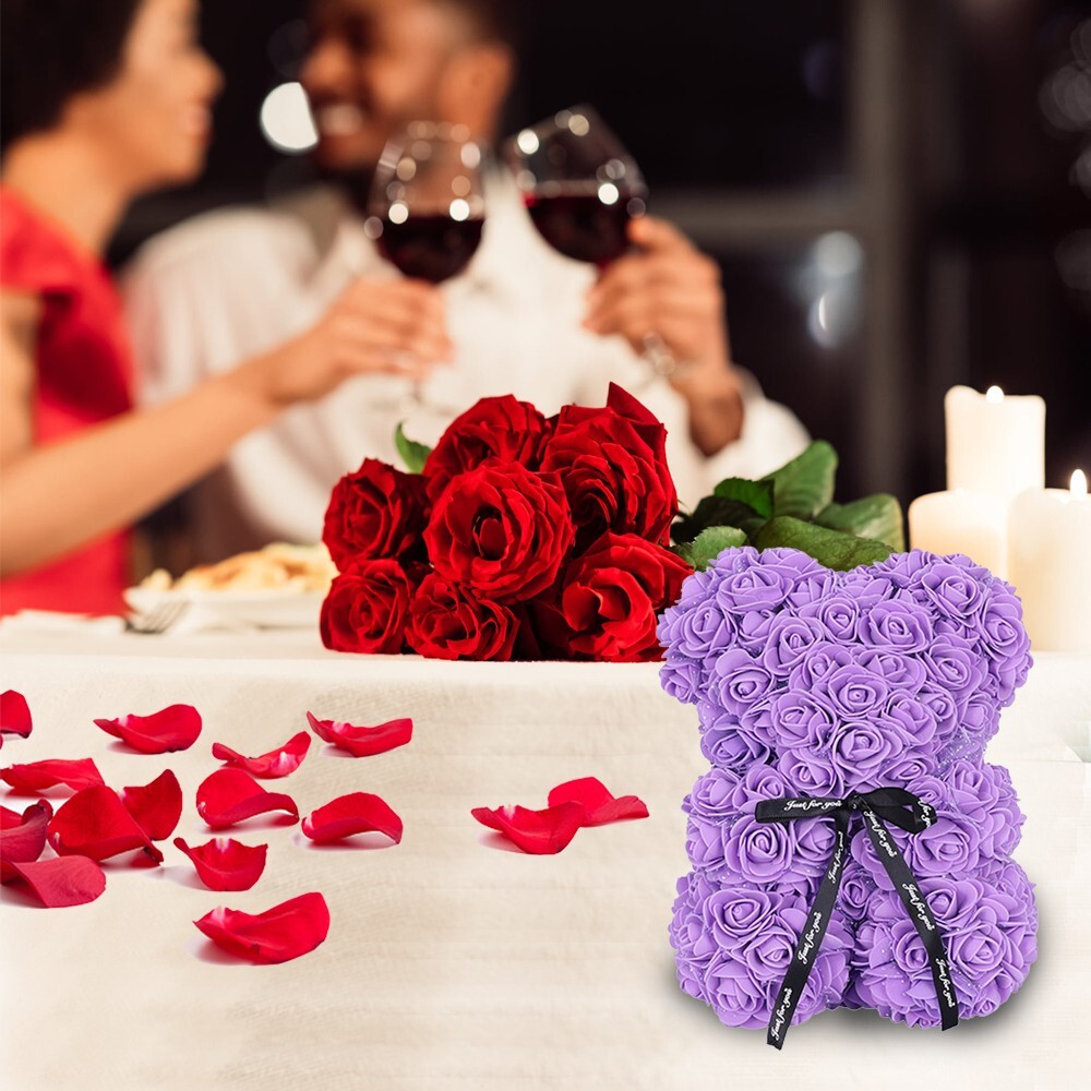 2023 Purple Rose Flower Teddy Bear with Gift Box (25cm) Valentines & Birthday
