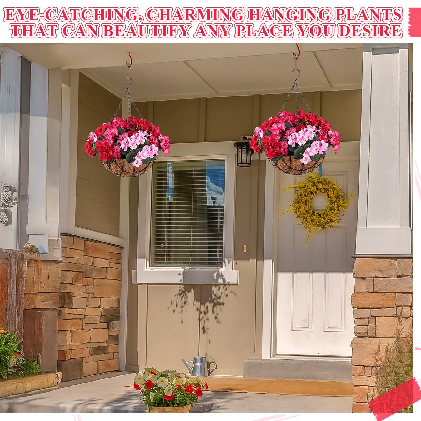 2 Pack Artificial Hanging Flowers in Basket Fake Porch Plants Artificial Hydr…