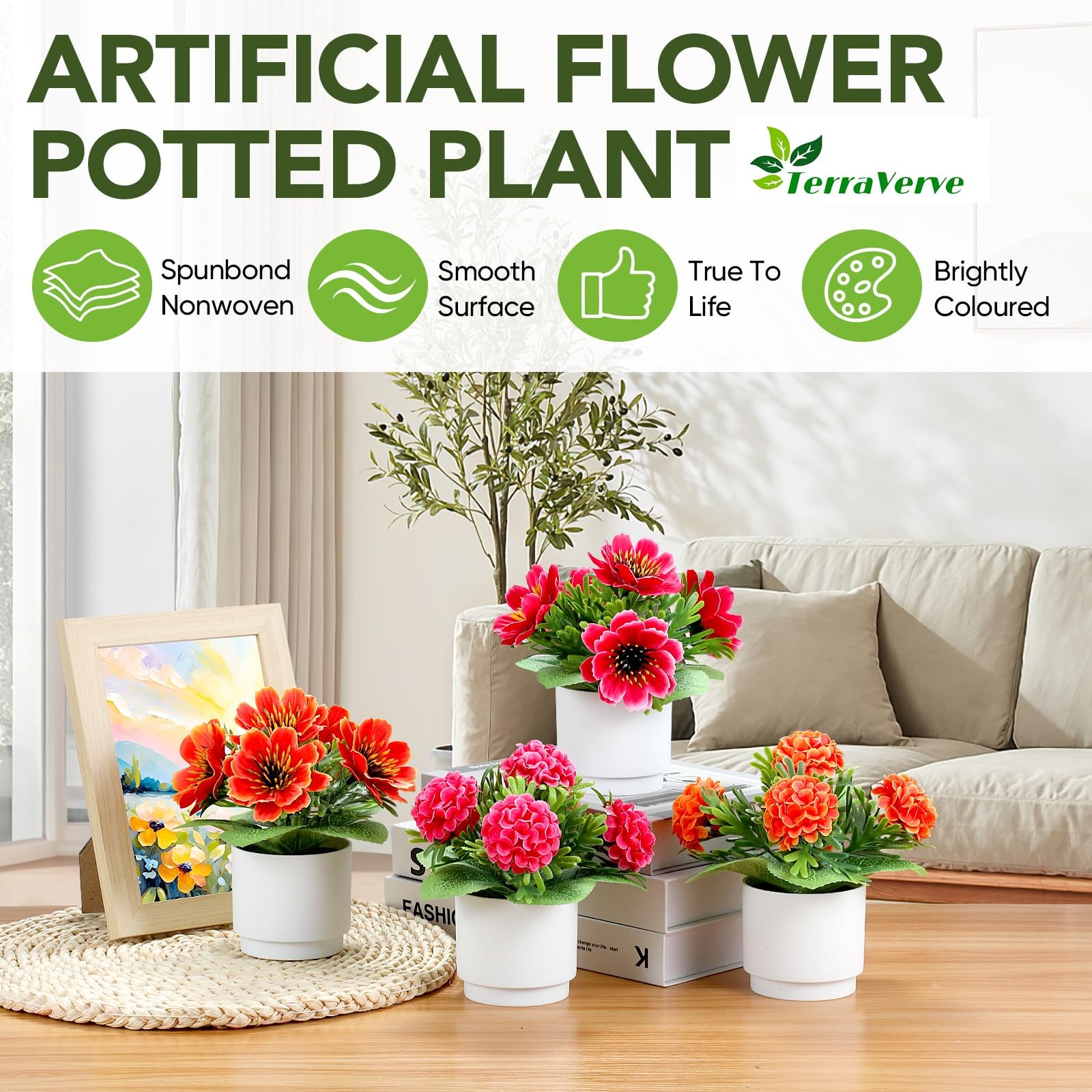 Artificial Plants Set of 4，High Rating Artificialke Flowers|Red Silk Flowers …