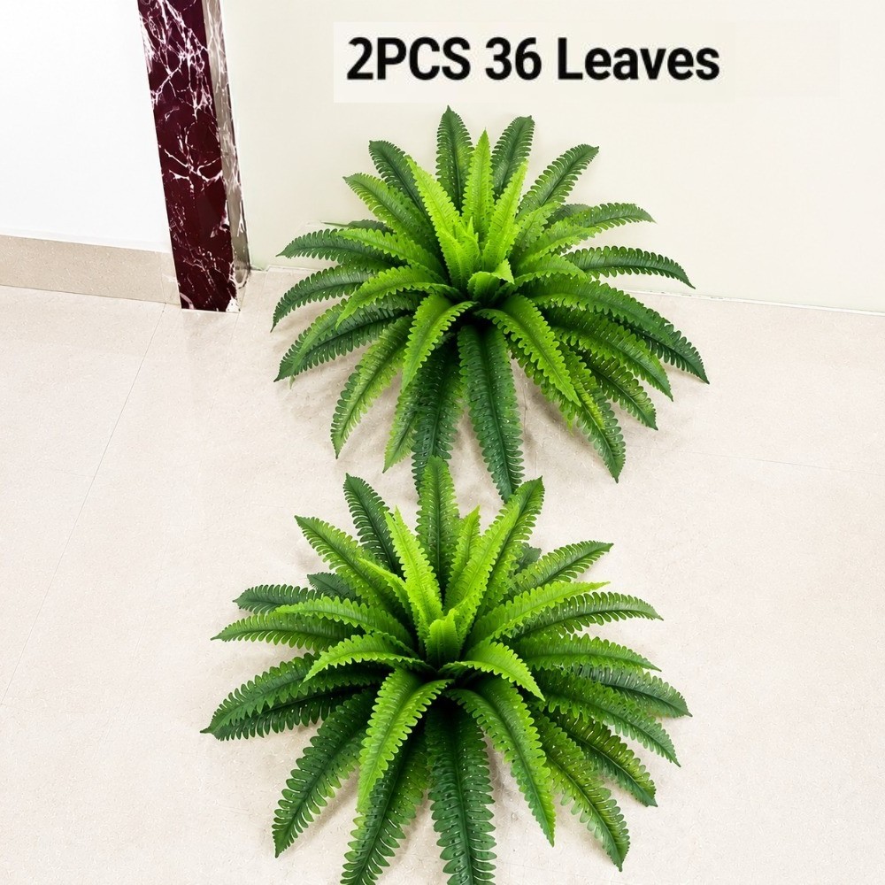 2Pcs Artificial Boston Fern Plants 24in 38 Leaves Faux Green Foliage Home Decor