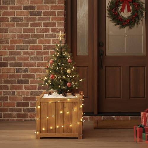 Hardwood Outdoor Flower Box, Durable Acacia Wood Flower Boxes Square Natural