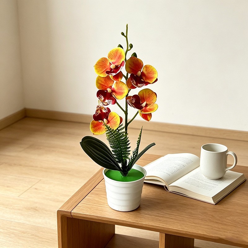 30cm Artificial Orchid Plant with White Purple Dot Orange Blue Rose Red Colors