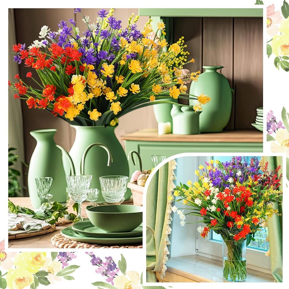 6 Bundles Artificial Outdoor Flowers Lifelike UV Resistant Fake Hanging Plants