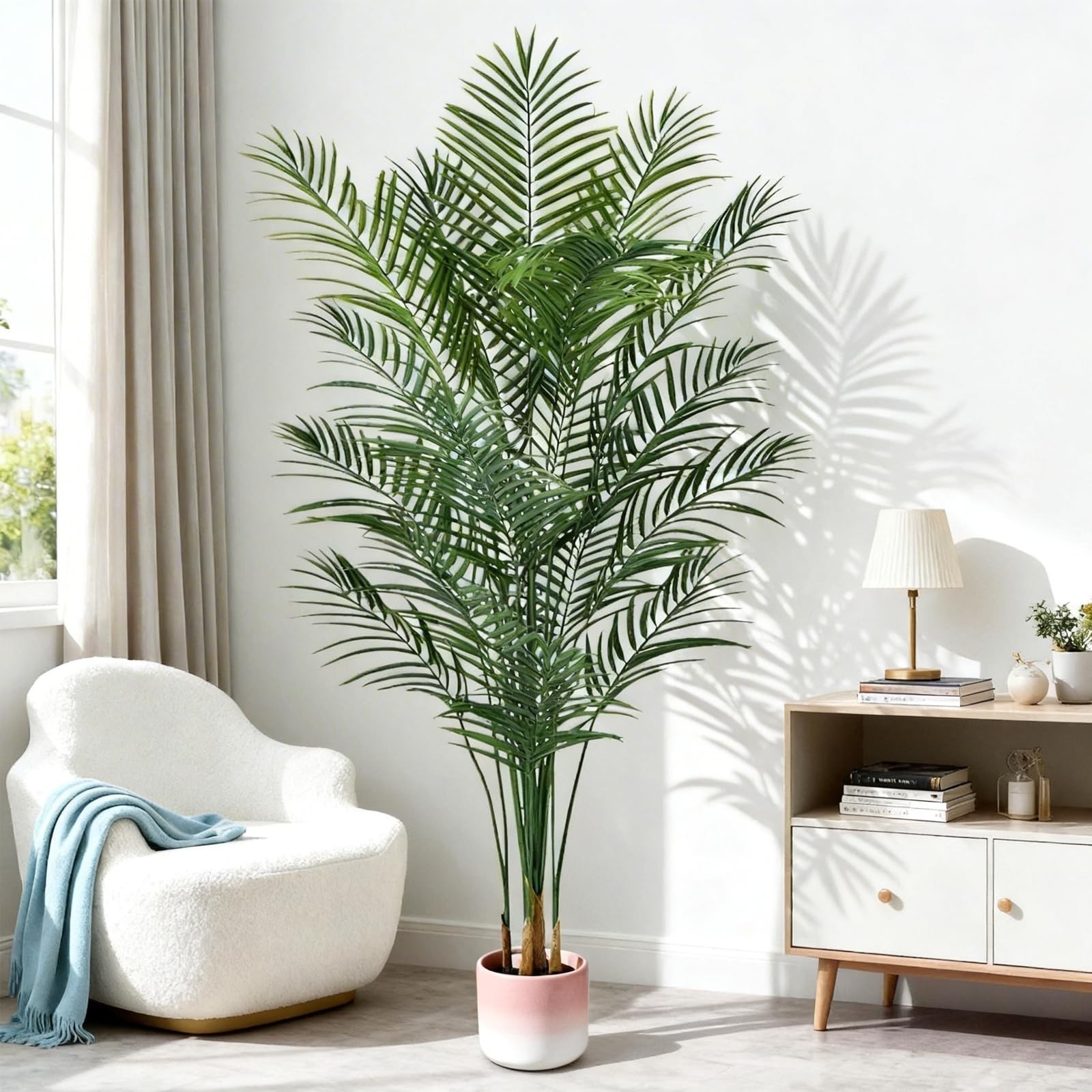 6ft Artificial Palm Tree Indoor, Large Fake Tropical Areca Palm with 18 Trunk…