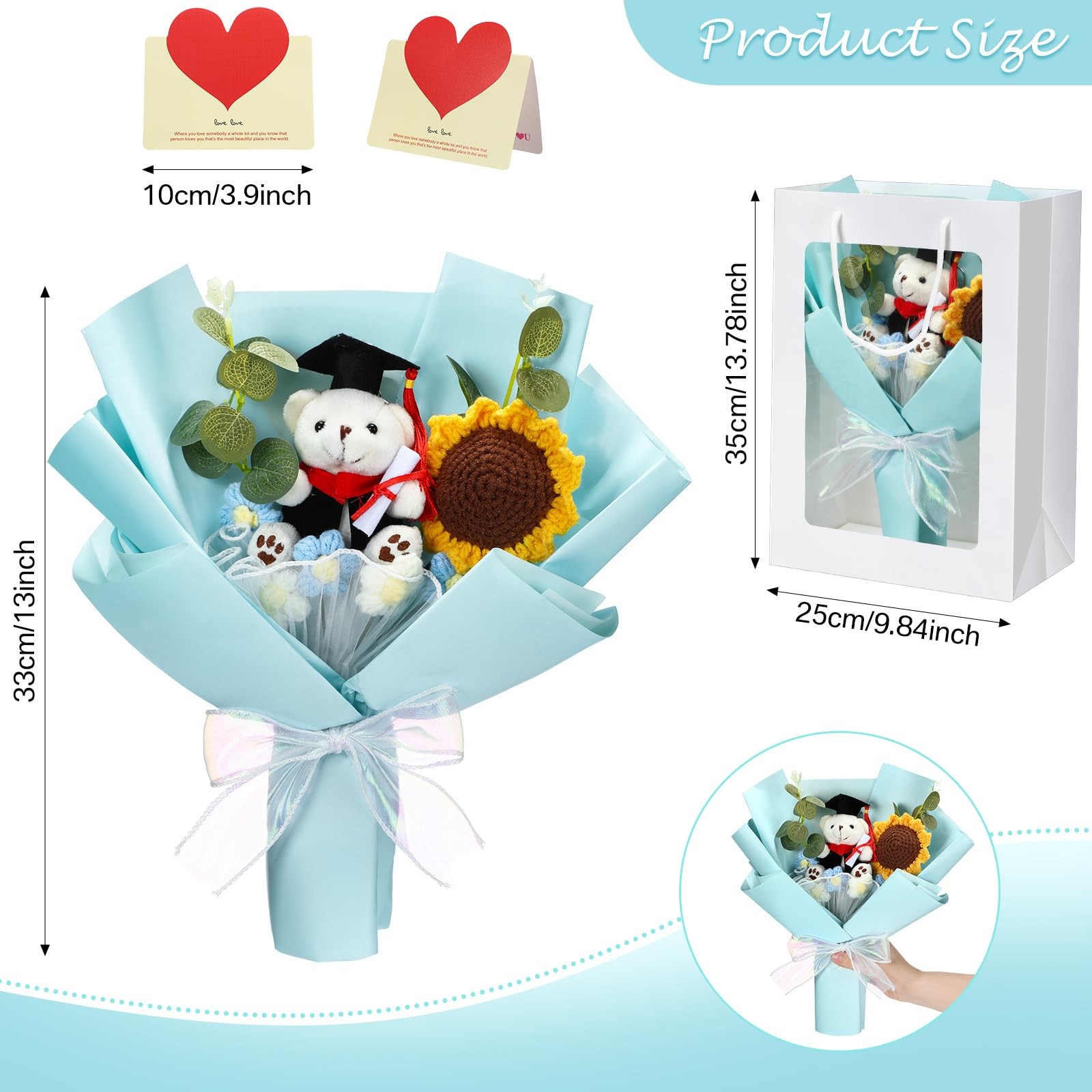 Graduation Crochet Flower Bouquet Set Includes Stuffed Bear Knitted Sunflower…