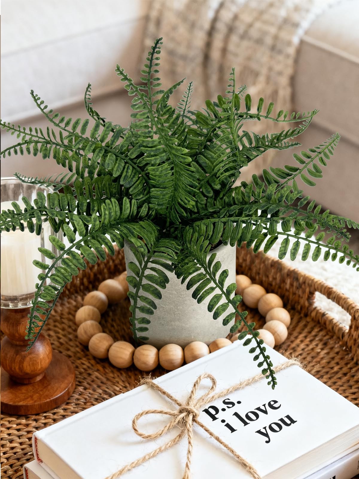 12.5 Inch Small Fake Fern Potted Artificial Plants Shelf Home Decor Gray Pot