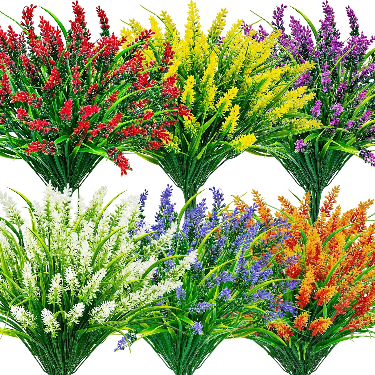 Der Rose 24 Bundles Artificial Plants Outdoor Fake Lavender Flowers UV Resistant