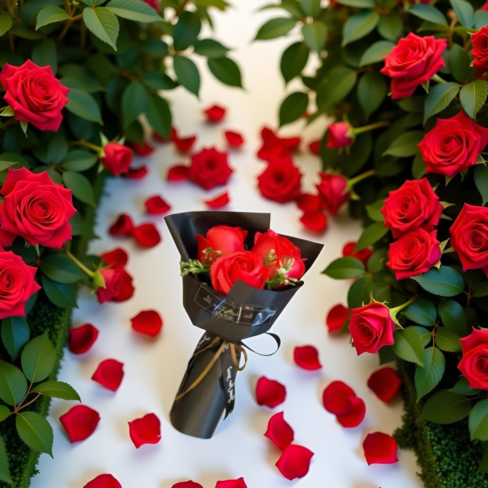Red 3 Heads Artificial Rose Bouquet Soap Flower Petals Valentine Day Gifts fo…