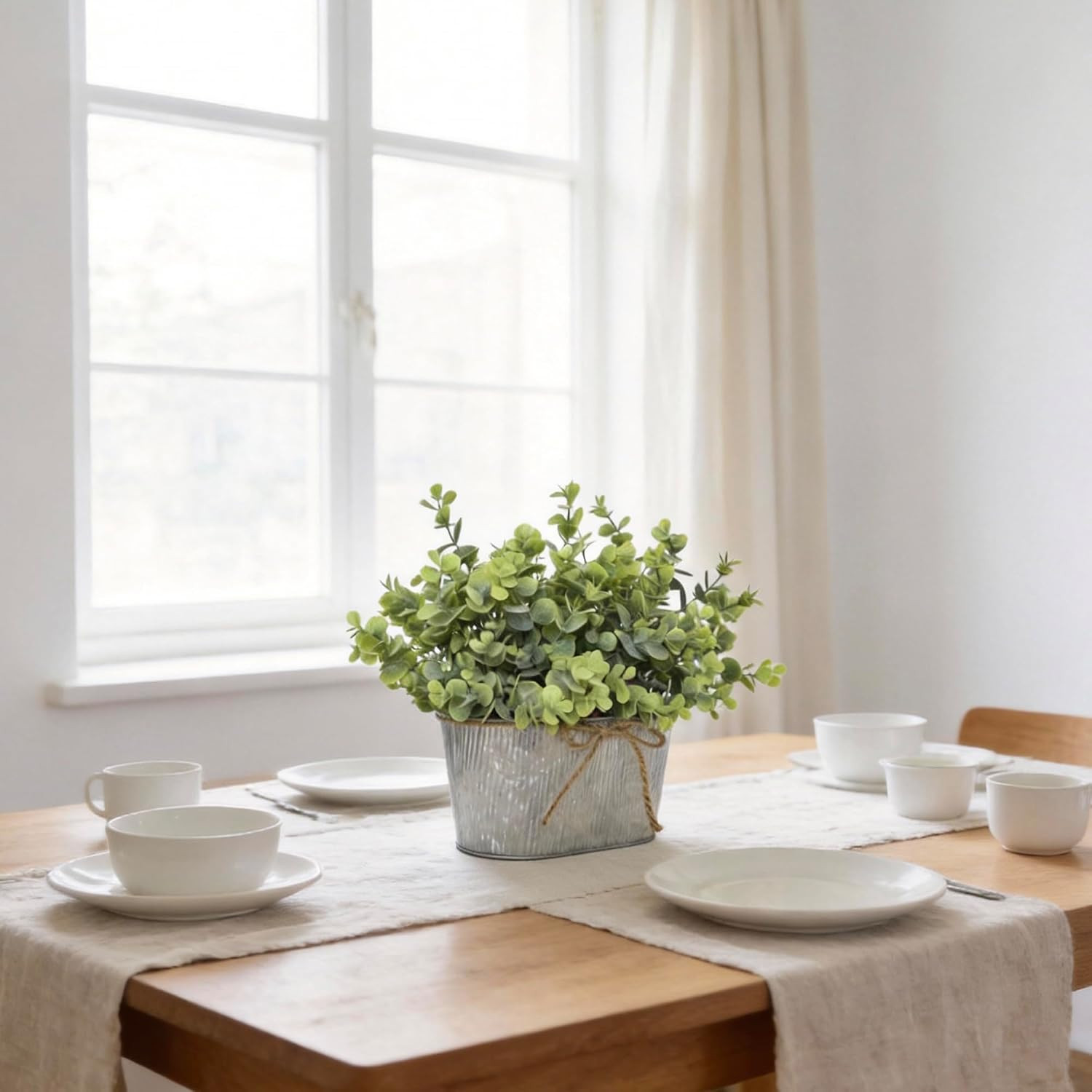 Artificial Eucalyptus Leaves Faux Plants Table Centerpiece, Rustic Potted Plants