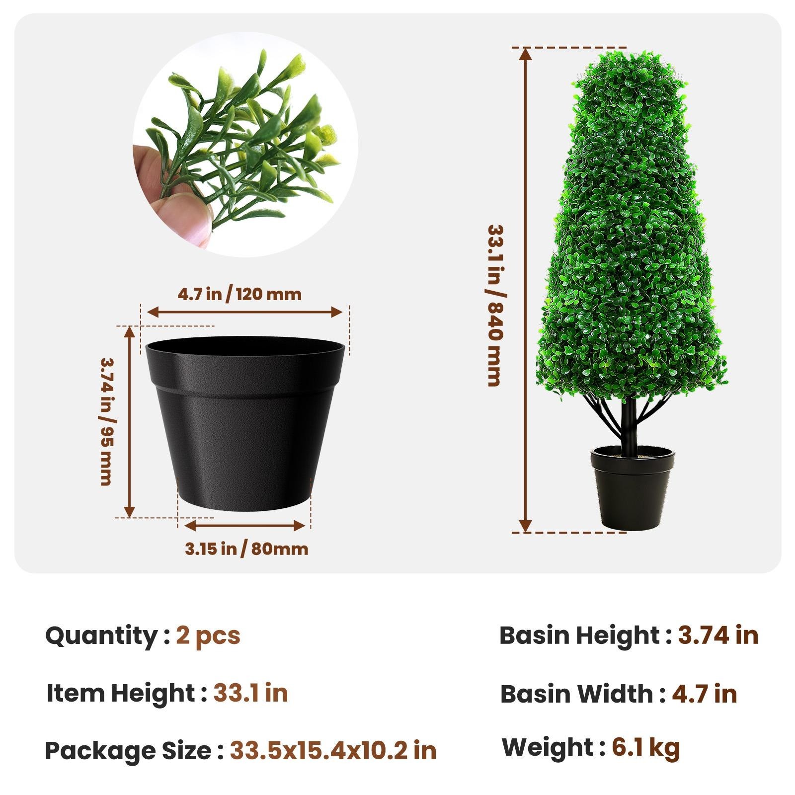 2 PCS 30″ Artificial Boxwood Topiary Trees UV Resistant Topiary Realistic Trees