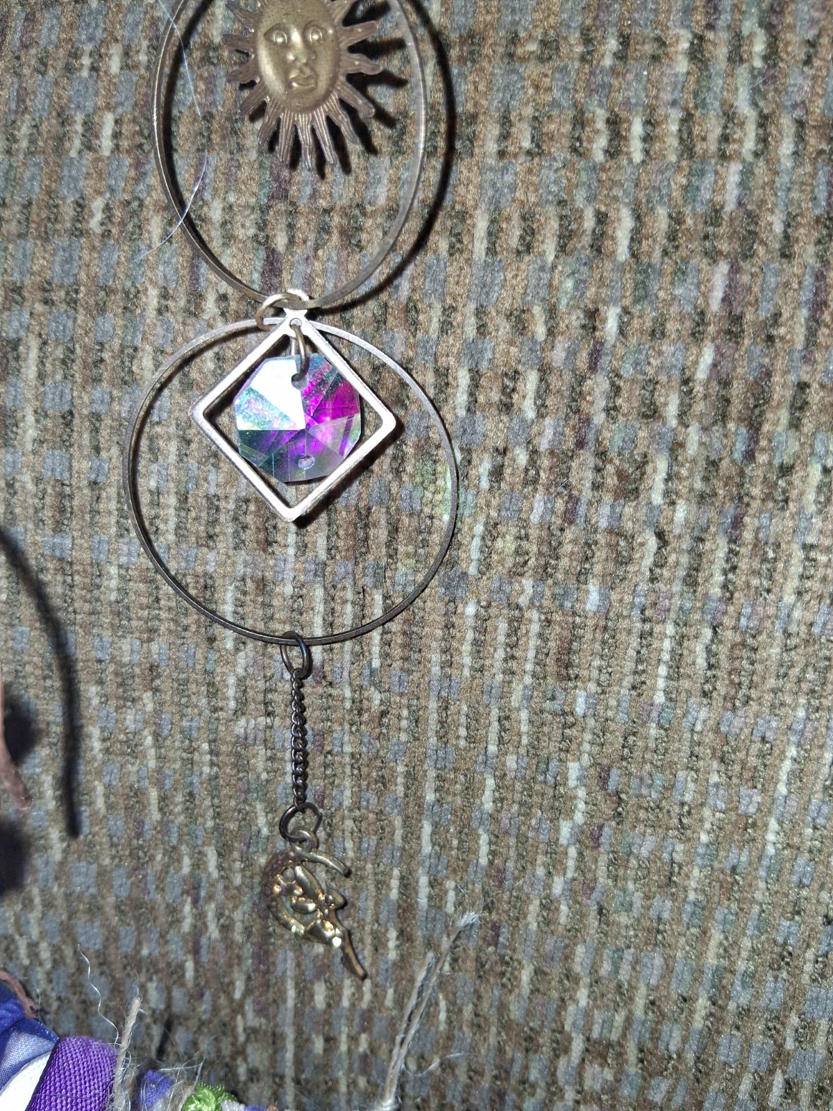 9″ Reiki Infused Wreath Mauve And Plum With Suncatcher, Bells And Charms