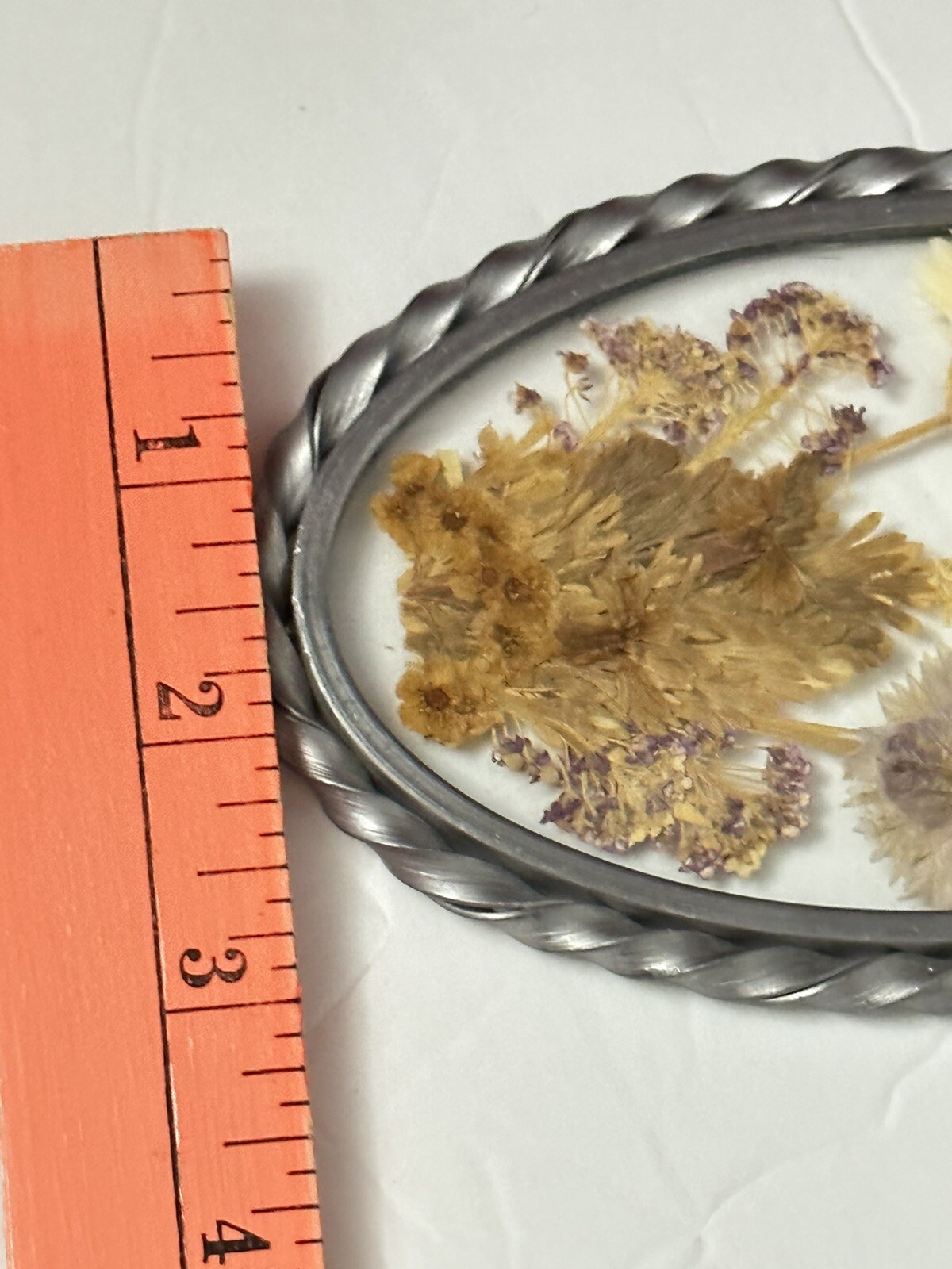 Lasting Impressions Real Pressed Flowers in Glass Oval Metal Frame Suncatcher 6”