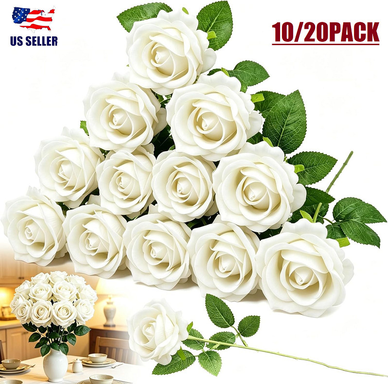 20Pcs Artificial Silk Roses, Realistic Fake Flowers for Wedding Home Party Decor