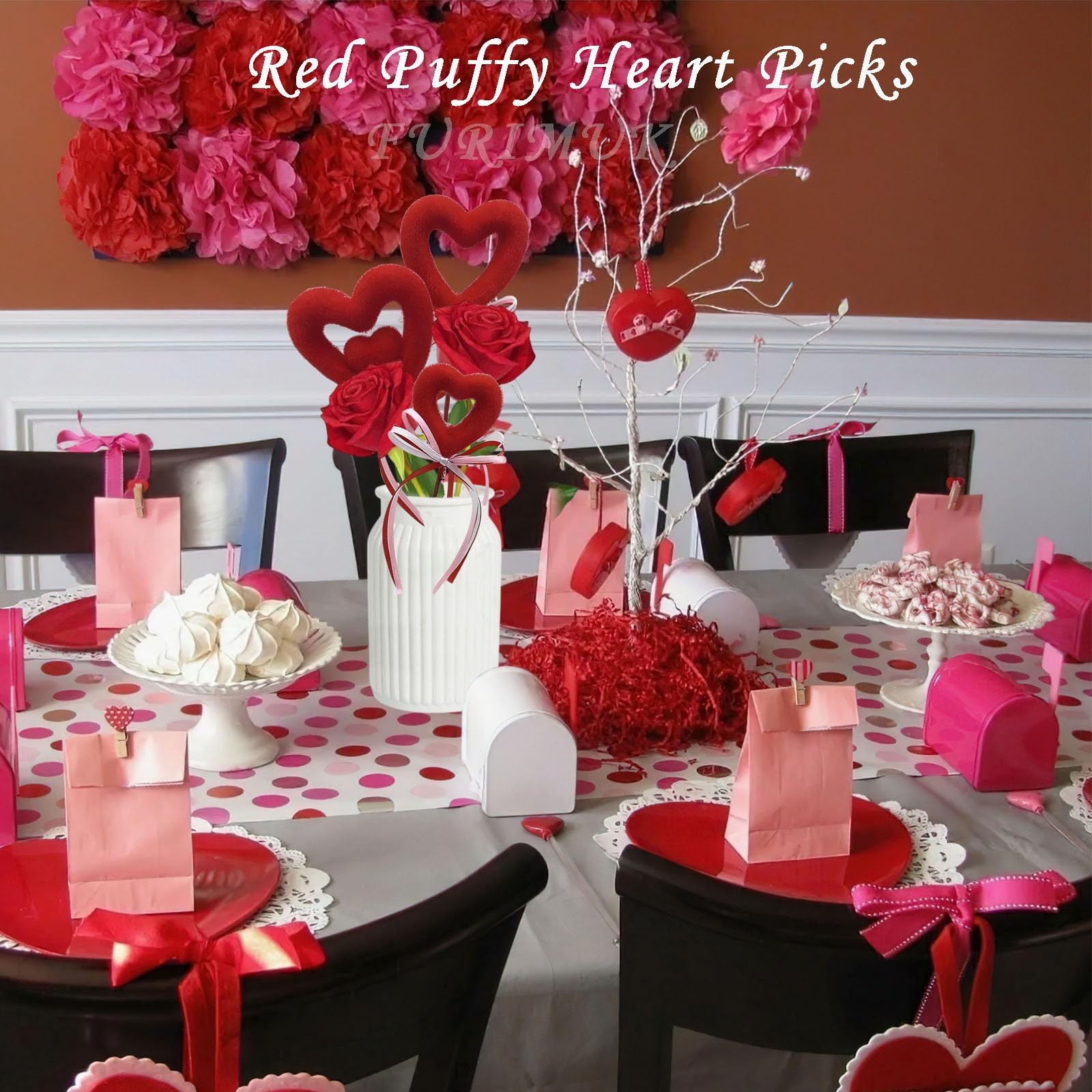 6 Pcs Valentines Heart Shaped Foam Picks Love Bowknot Floral Furry Sticks Art…