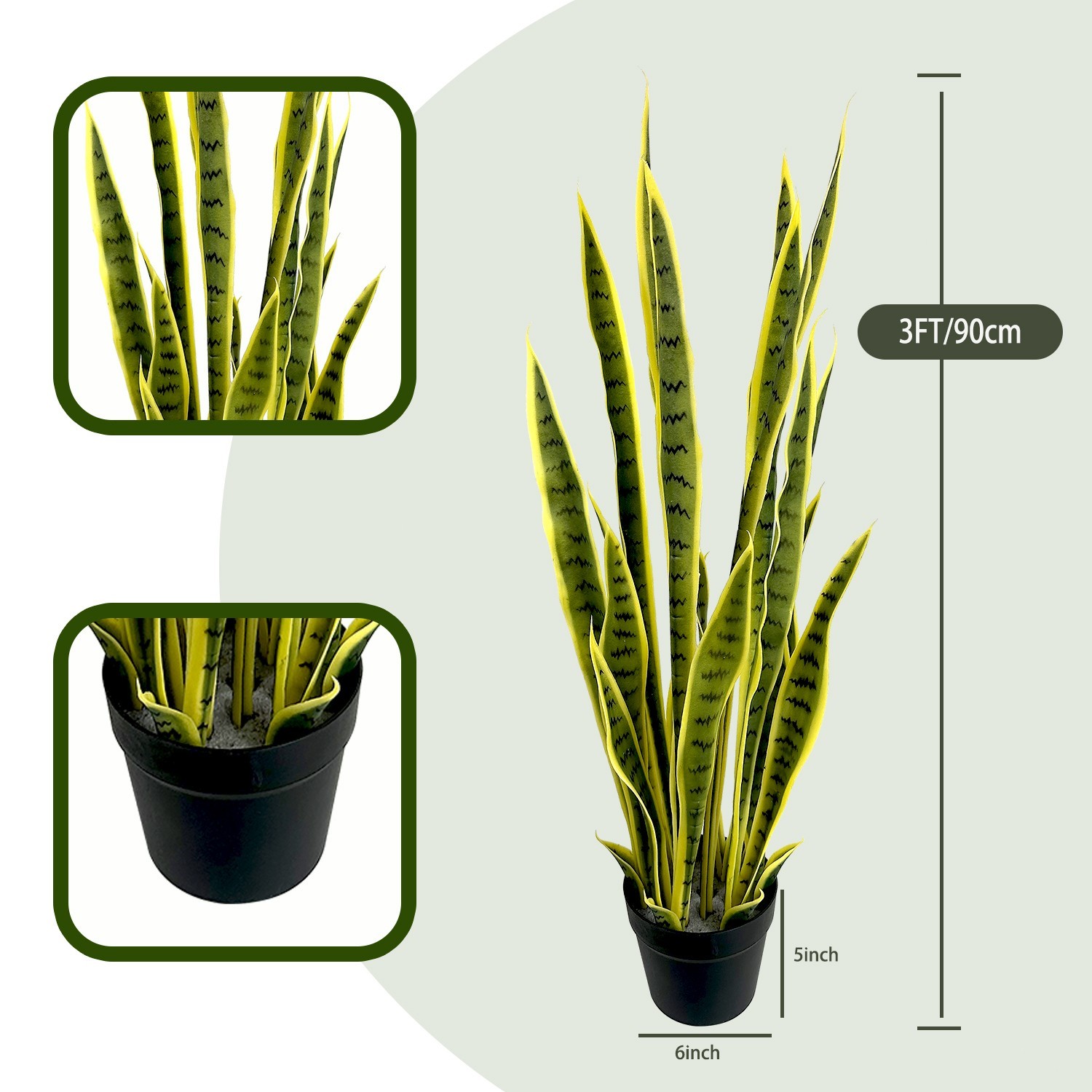 2 Pack 90cm Golden Edge Artificial Snake Plant Variegated Sansevieria for House