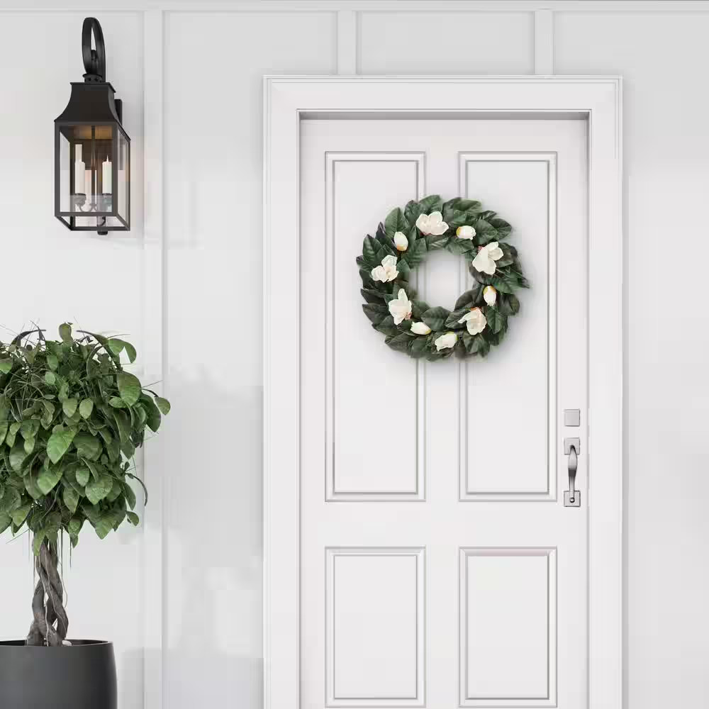 24 In. Artificial Magnolia Floral Spring Wreath with Green Leaves