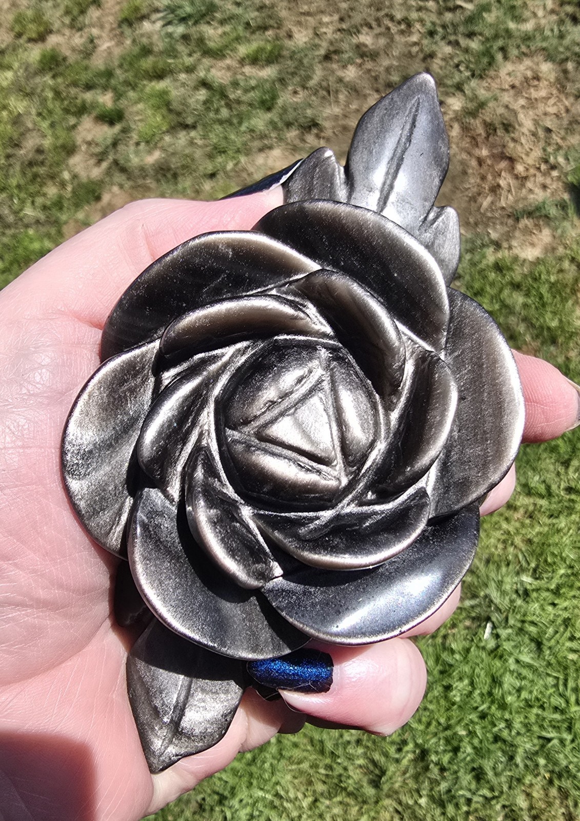 Silver obsidion rose Unique Gothic anniversary gift Crystal Energy Protection